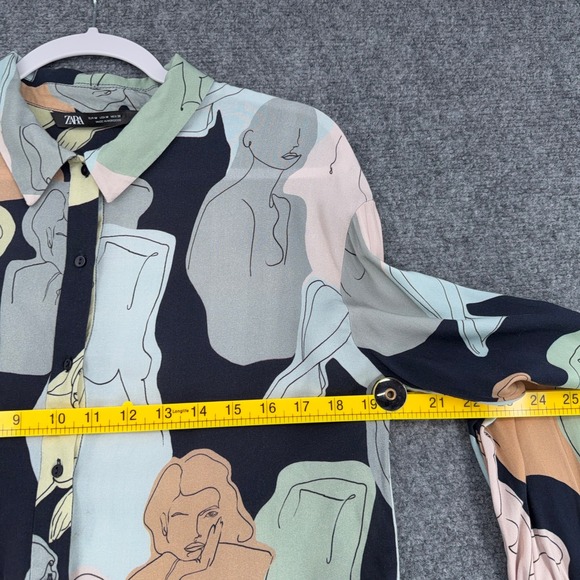 Zara Abstract Figure Print Long Sleeve Button Up Shirt Blouse Women Size M - Picture 5 of 6